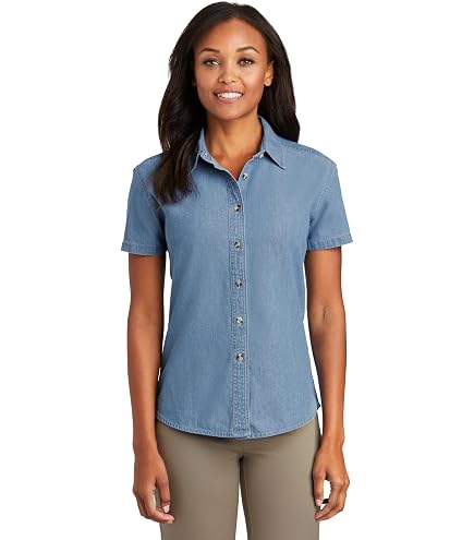 Port & Company Women's Long Sleeve Value Denim Shirt-LSP10-XS